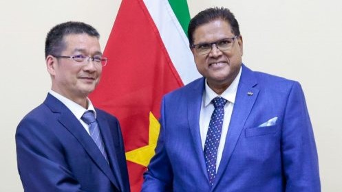 苏里南总统单多吉会见6008集团官方网站矿业总裁邹来昌